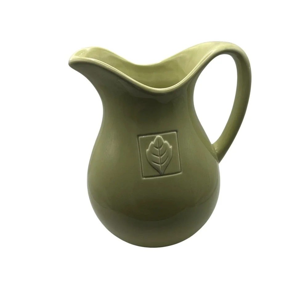 Country Gate by Enesco Green Ceramic Pitcher Flower Leaf Square Embossed